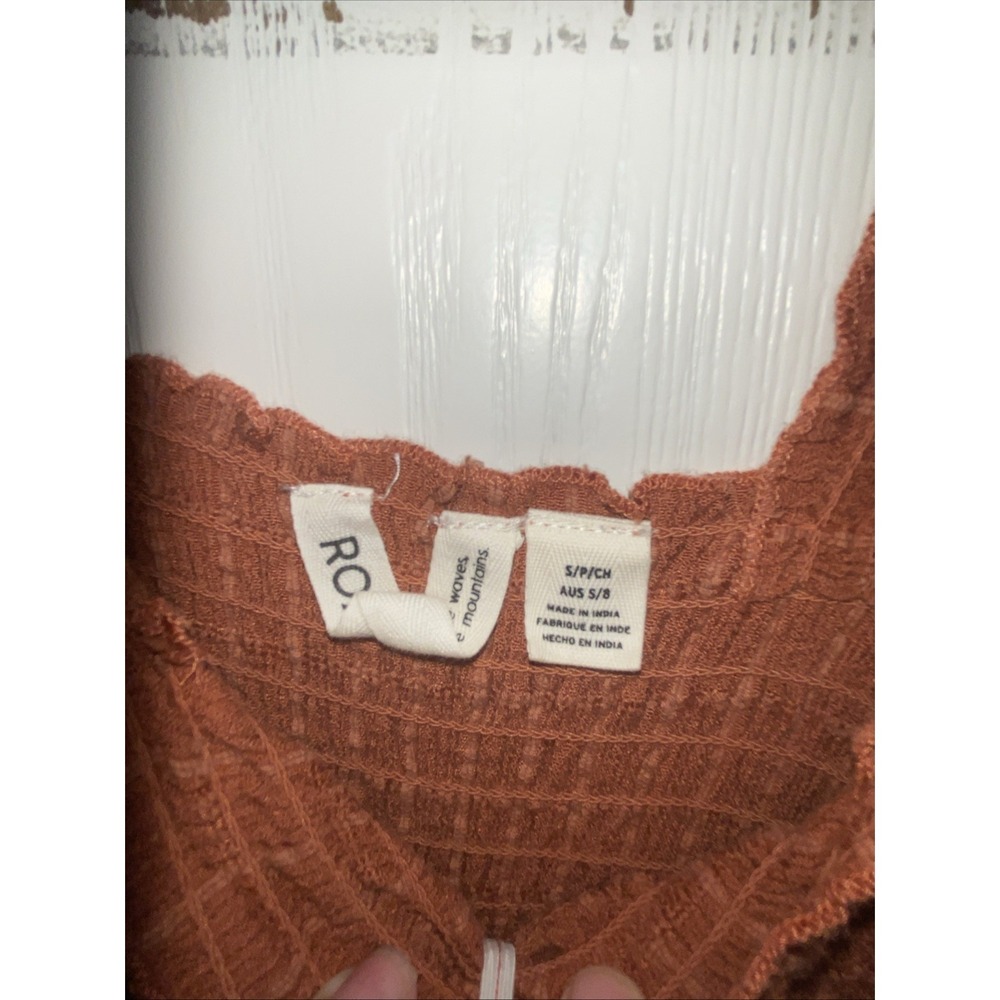 Roxy Rust Textured Wide Leg Jumpsuit Small Boho Viscose Cotton Linen Tank - Picture 4 of 11